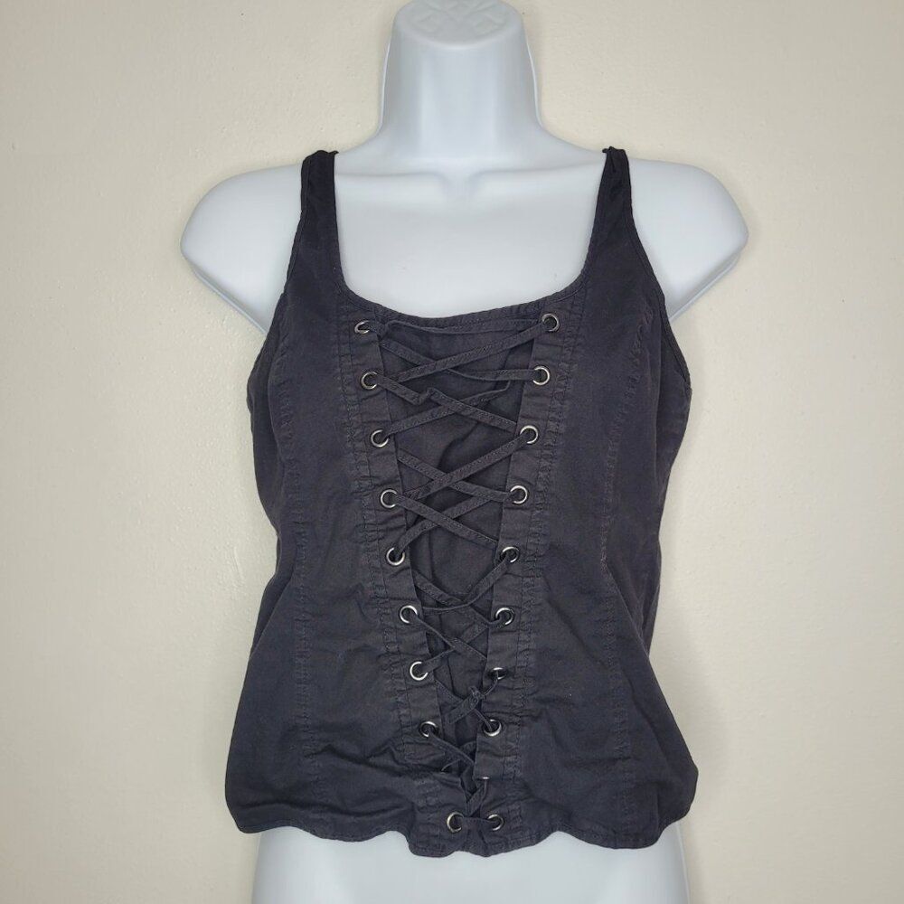 Hot Topic black lace up detail grunge goth emo corset top size large